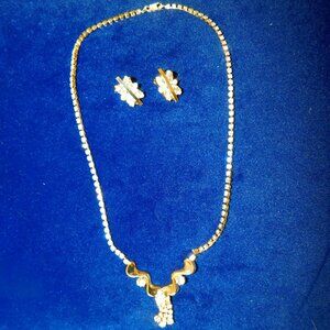 Gold tone crystal Necklace and Earrings Set